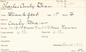 Charles Curly Bear Student Information Card