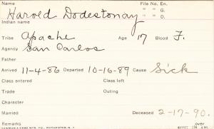 Harold Dodestonay Student Information Card