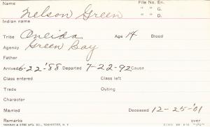 Nelson Green Student Information Card