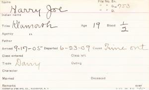 Harry Joe Student Information Card
