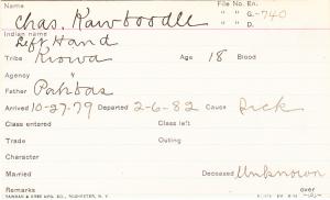Charles Kawboodle (Left Hand) Student Information Card