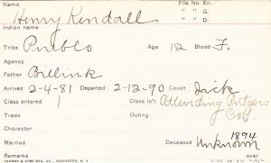 Henry Kendall Student Information Card