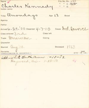 Charles W. Kennedy Student Information Card