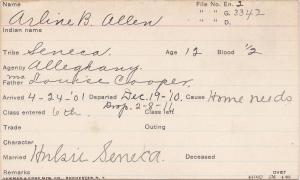 Arline B. Allen Student Information Card Arline B. Allen Student Information Card