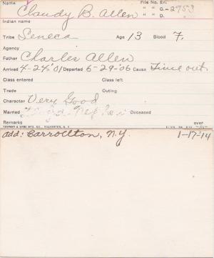 Claudia B. Allen Student Information Card Claudia B. Allen Student Information Card