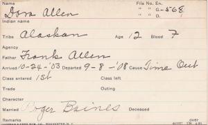 Dora Allen Student Information Card