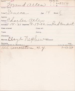 Maude Allen Student Information Card Maude Allen Student Information Card