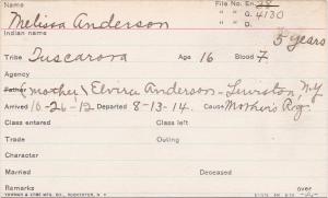 Melissa Anderson Student Information Card Melissa Anderson Student Information Card
