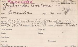 Gertrude Antone Student Information Card