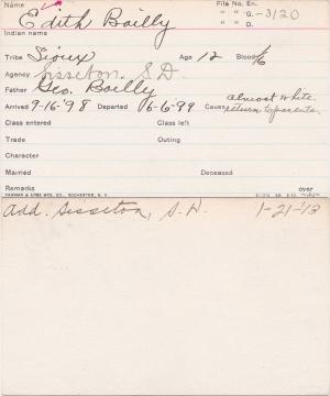 Edith Bailly Student Information Card Edith Bailly Student Information Card
