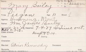 Mary Bailey Student Information Card