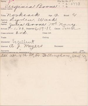 Virginia Boone Student Information Card Virginia Boone Student Information Card