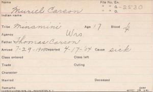 Muriel Carson Student Information Card