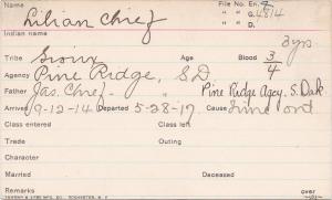 Lillian Chief Student Information Card