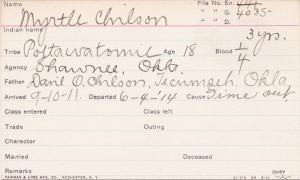 Myrtle Chilson Student Information Card