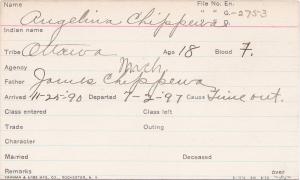 Angelina Chippewa Student Information Card Angelina Chippewa Student Information Card