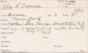 Ada Crouse Student Information Card