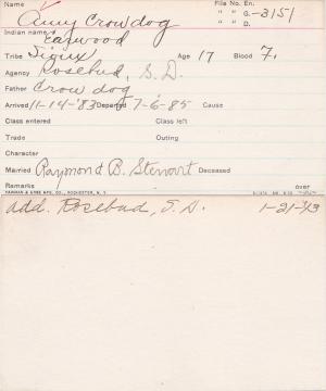 Amy Crowdog (Ear Wood) Student Information Card Amy Crowdog (Ear Wood) Student Information Card