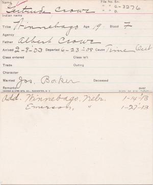 Gertrude Crow Student Information Card