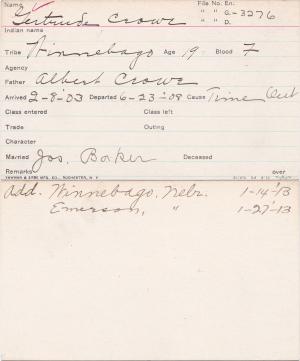 Gertrude Crow Student Information Card Gertrude Crow Student Information Card