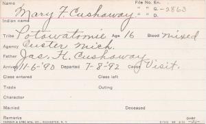 Mary F. Cushaway Student Information Card