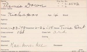 Mamie Down Student Information Card