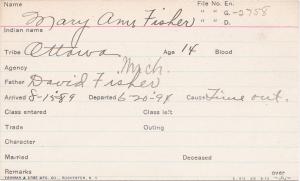 Mary Ann Fisher Student Information Card