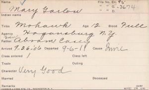 Mary Garlow Student Information Card