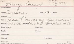 Mary Green Student Information Card