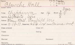 Blanche Hall Student Information Card