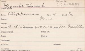 Blanche Hauck Student Information Card