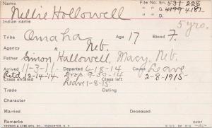 Nellie Hallowell Student Information Card