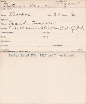 Beatrice Hoover Student Information Card