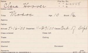 Clara Hoover Student Information Card