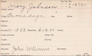 Mary Johnson Student Information Card
