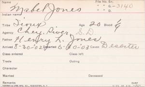 Mabel Jones Student Information Card