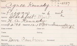 Agnes Kennerly Student Information Card