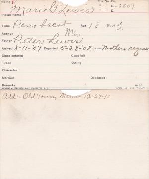 Marie G. Lewis Student Information Card