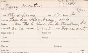 Mary Martin Student Information Card Mary Martin Student Information Card