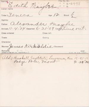 Edith Maybee Student Information Card