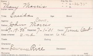 Mary Morris Student Information Card