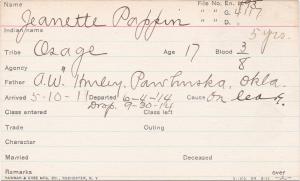 Jeanette Pappin Student Information Card