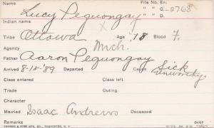 Lucy Pequongay Student Information Card