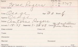 Mae Rogers Student Information Card