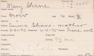 Mary Shane Student Information Card