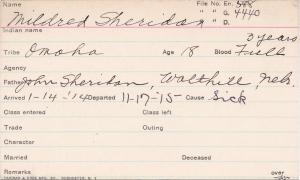Mildred Sheridan Student Information Card