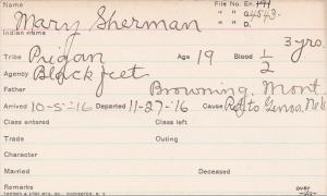 Mary Sherman Student Information Card