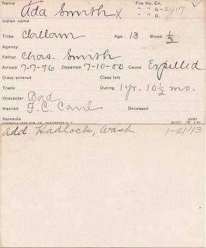 Ada Smith Student Information Card