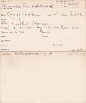 Winnie Turtlehead Student Information Card Winnie Turtlehead Student Information Card