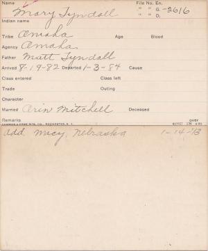 Mary Tyndall Student Information Card